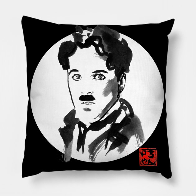 charlie chaplin on white round Pillow by pechane