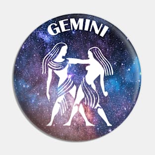 Gemini Astrology Zodiac Sign - Gemini the Twins Birthday Or Christmas Gift - Stars or Space and White Symbol Pin