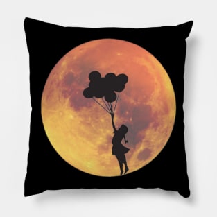 Full Moon and Girl with Balloon Silhouette Pillow