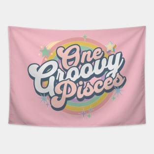 One Groovy Pisces Cute Retro Design in Pastel Colors Tapestry