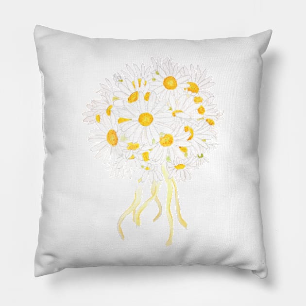 white daisy bridal bouquet  watercolor painting Pillow by colorandcolor