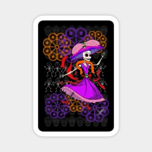 lovely catrina in mexican dancing in the day of the dead Magnet