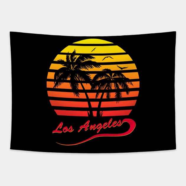 Los Angeles 80s Tropical Sunset Tapestry by Nerd_art