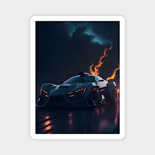 Dark Neon City Sports Car Magnet