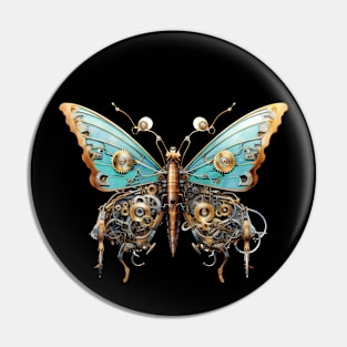 Mechnical Steampunk Aqua Butterfly Pin