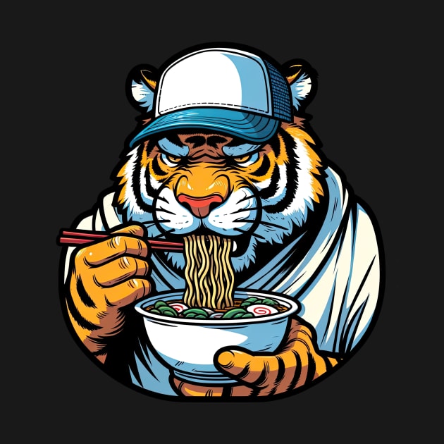 tiger eating ramen noodles by Dracoola
