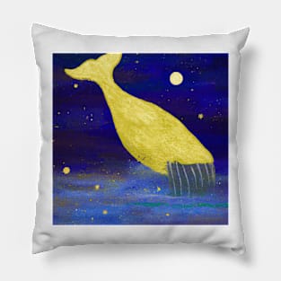 Abstract whale in night sky - golden stars Pillow