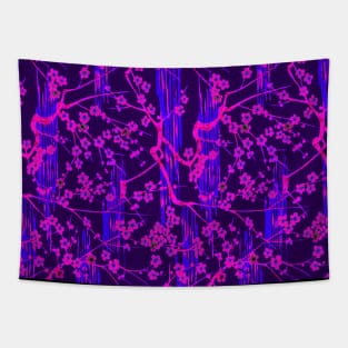 PINK SAKURA FLOWERS IN BLUE Antique Japanese Floral Pattern Tapestry