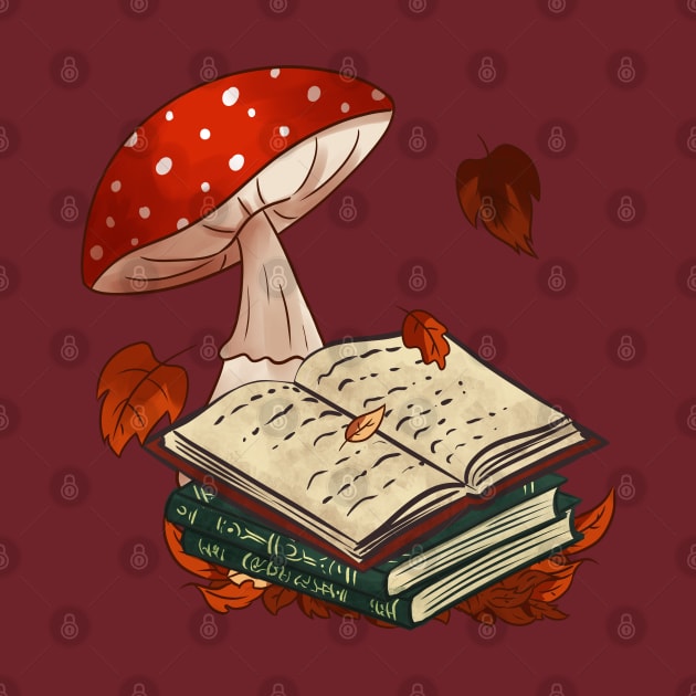 Vintage books and mushroom by Doya