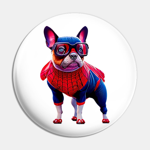 Super Frenchie: Red and Blue Hoodie Version 2 Pin by fur-niche