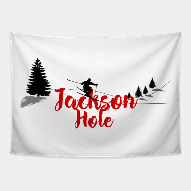 Ski fun in Jackson Hole Tapestry by ArtDesignDE