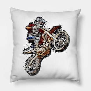 Dirt Bike Motocross Freestyle Illustration Pillow