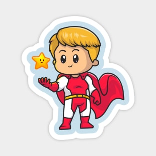 Cute SuperHero With Cute Star Cartoon Magnet