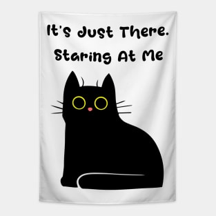 Spooky Cute Staring Black Cat Tapestry