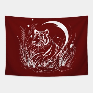 A tiger under the moonlight (white) Tapestry