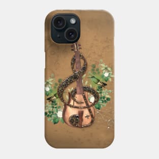 Music, Violin with clef, flowers and birds Phone Case