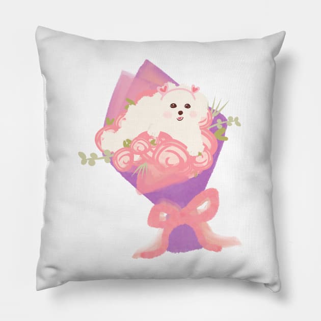 Maltipoo and Flower Pillow by PatternbyNOK