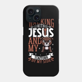 Jesus and dog - Staffordshire Bull Terrier Phone Case