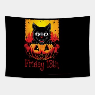 scary black cat cartoon illustration Tapestry