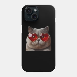 Cute Shorthair Valentine Cat with Red Heart Goggles Phone Case