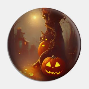 Halloween pumpkin and spooky tree Pin