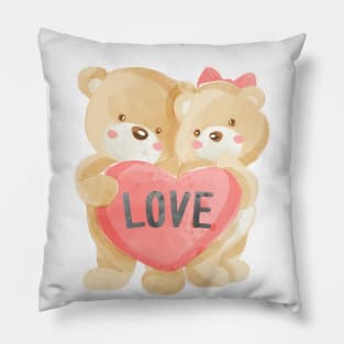 cute bear couple with love heart Pillow