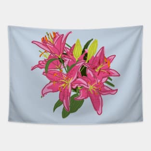 Stargazer Lily Flowers Digital Painting Tapestry