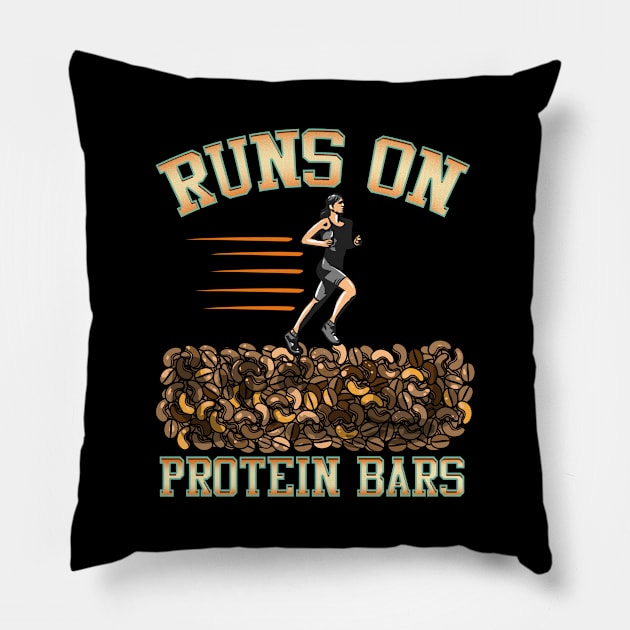 Runs On Protein Bars Funny Cardio & Running Pun Pillow by theperfectpresents