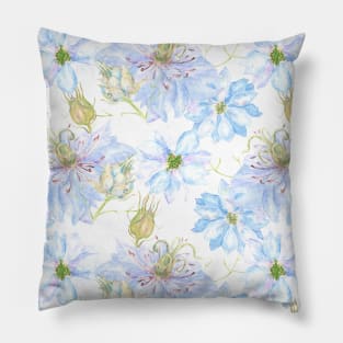 Nigella Flower Watercolor Pattern Pillow