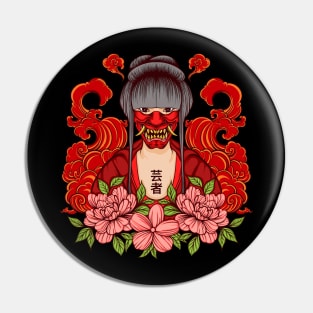 oni mask red girl flower cloud leaf Pin