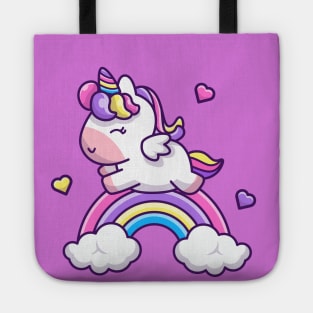 Cute Unicorn With Rainbow Cartoon Tote