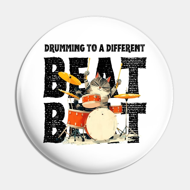 Cool Cat Drummer - Drumming to a Different Beat Pin by Eine Creations