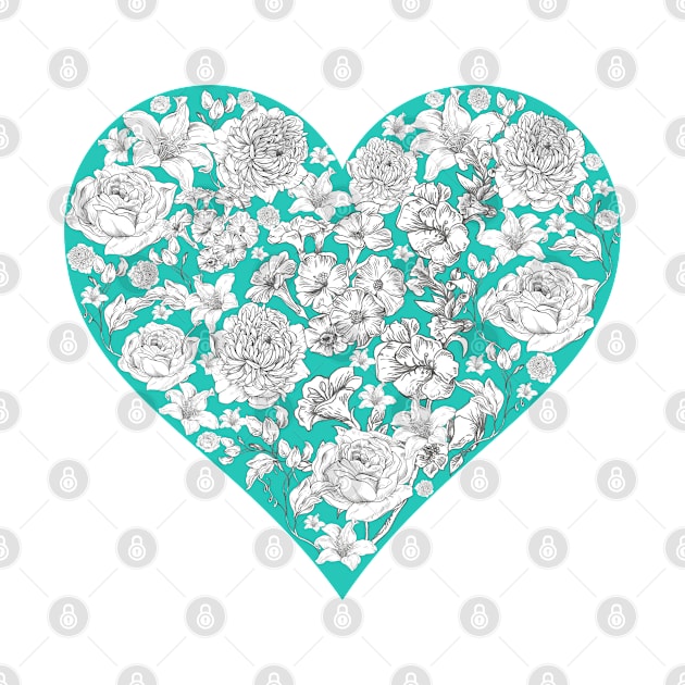 Vintage flowers in turquoise heart by Nano-none