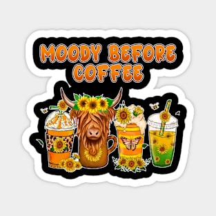 Funny Moody Before Coffee Quote Western Cow Cool Coffee Magnet