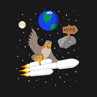 Falcon Riding Heavy Space Ship to Mars T-Shirt