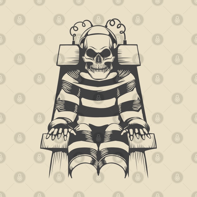 Human Skeleton Wear in Prison Suit on Electric Chair by devaleta