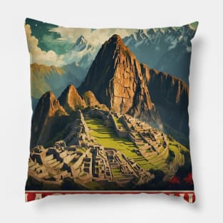 Peru Machu Picchu Starry Night Tourism Vintage Poster Pillow