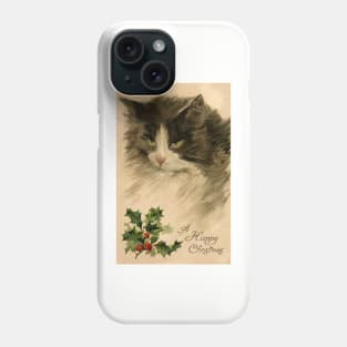 Beautiful cat with Holly wishing a happy Christmas Phone Case