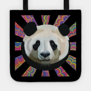 Striking Panda bear on Psychedelic patterned sun rays Tote