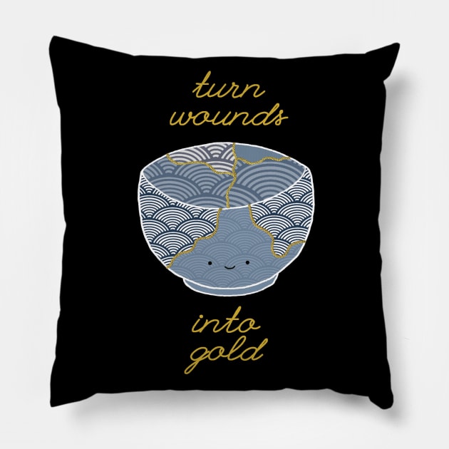 Cute Kintsugi Turn Wounds Into Gold Pillow by bittergodart