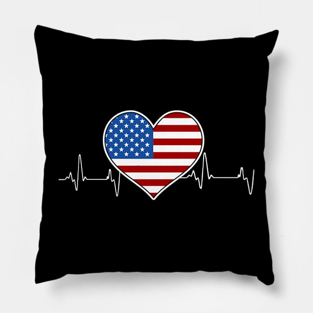 4th of July American flag heartbeat Pillow by FabulousDesigns