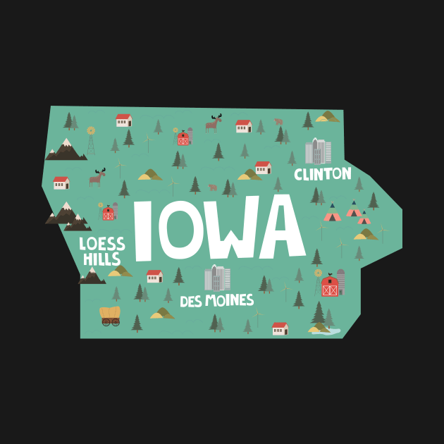 Iowa State USA Illustrated Map by JunkyDotCom