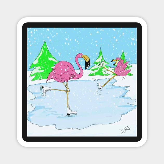 Flamingo Skaters Christmas Magnet by saraperry