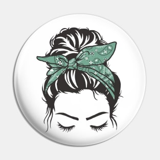 Messy Bun Girl Green Paisley Bandana Pin