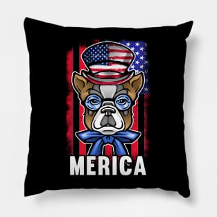 Merica Patriot BullDog American Flag Independence Day 4th of July Pillow