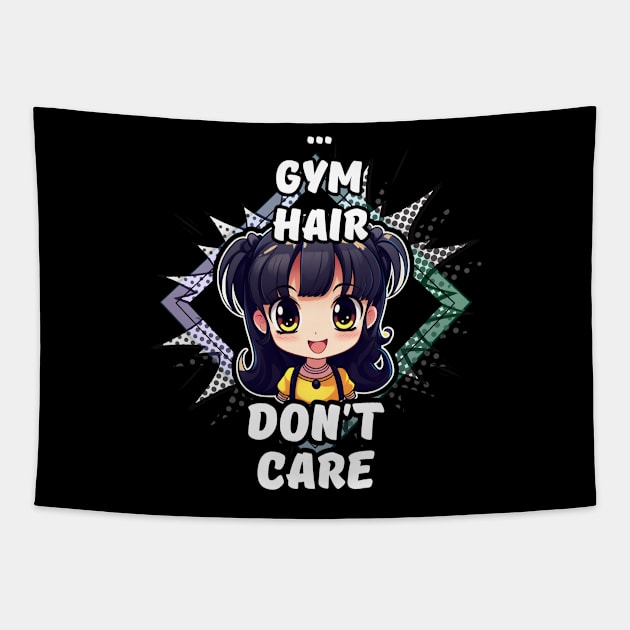 Kawaii Gym Hair Don't Care Anime Tapestry by MaystarUniverse
