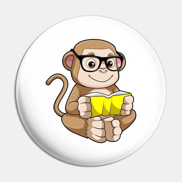 Monkey as Student with Glasses & Book Pin by Markus Schnabel