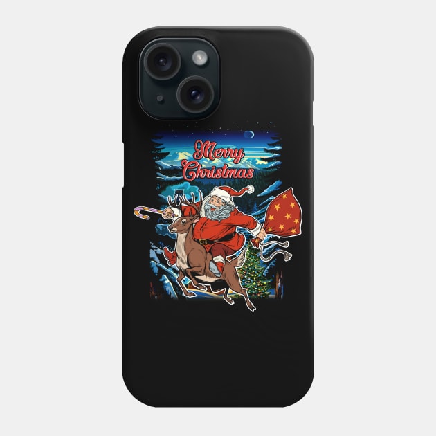 Santa Claus Riding Reindeer Merry Christmas Funny Phone Case by Antoniusvermeu