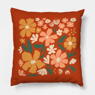 Blooming Garden on Mahogany Red Pillow