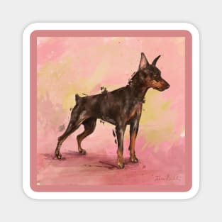 Impressionistic Painting of a Pinscher on Pinkish Yellow Background Magnet